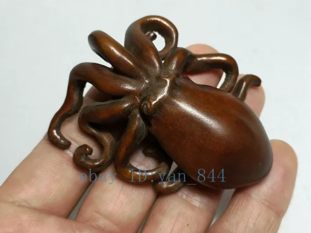 Japanese boxwood hand carved octopus fish Figure statue netsuke collectable