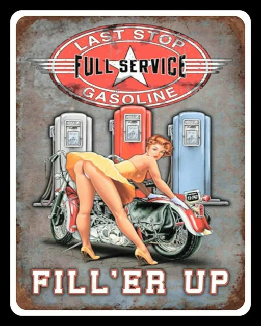 Last Stop Full Service Gasoline Station Tin Metal Sign Garage Classic Auto Shop