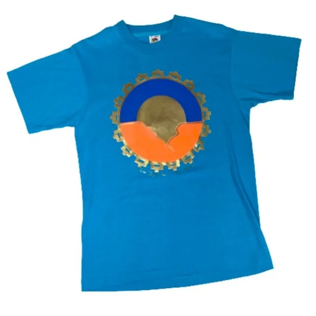 Vintage 90s Single Stitch Art Tee Graphic T-Shirt Blue M Metallic Sun Canyon