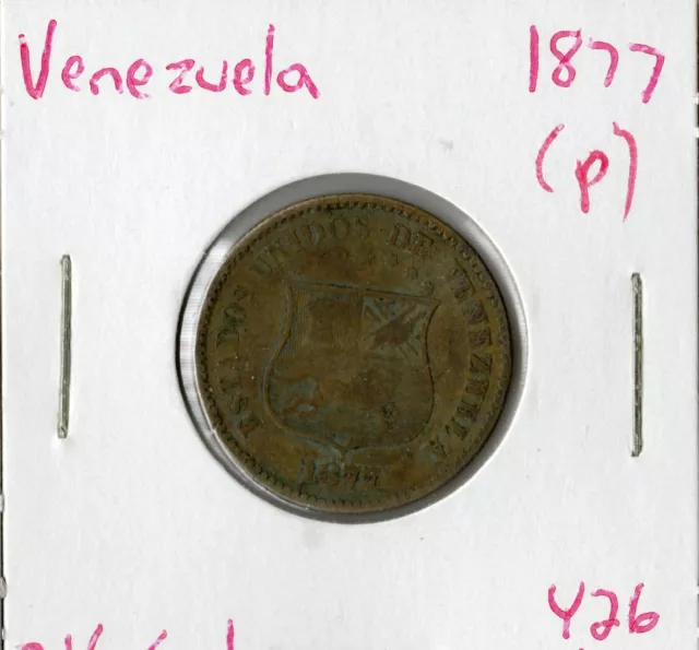 Coin Venezuela 2 1/2 Centavos 1877 (p) Y26