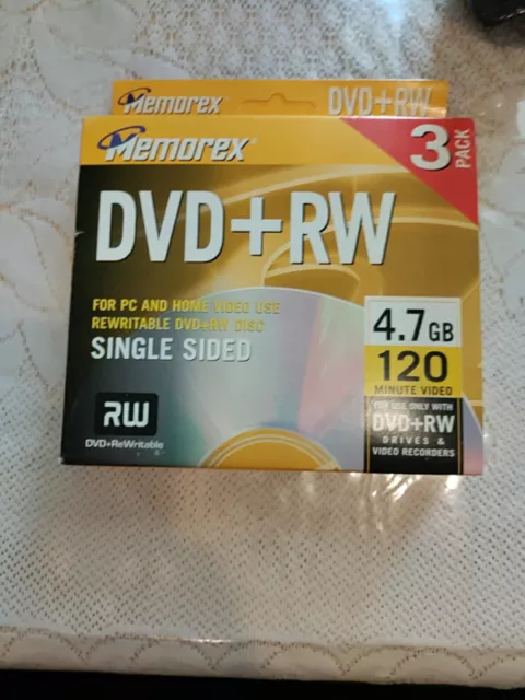 Nuevo Memorex DVD+RW Paquete de Tres (3) Discos de Video 4x 4,7 GB 120 Min Envío Gratuito