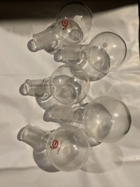 Single Neck 250ml 24/40 Round Bottom Glass Flask X5 Lab Bottle 5 Pieces Bundle