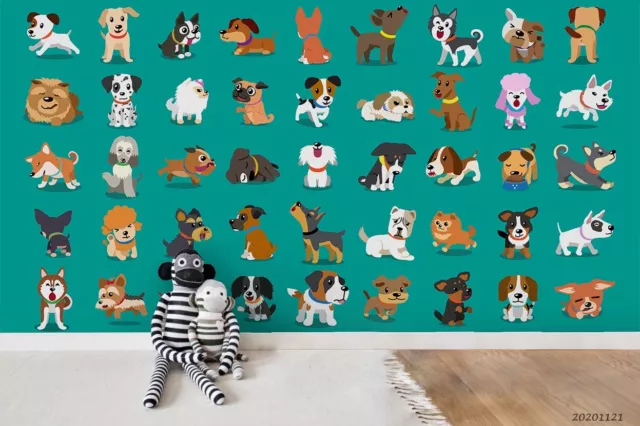 3D Cartoon Animal Dog Green Wallpaper Wall Murals Removable Wallpaper 685