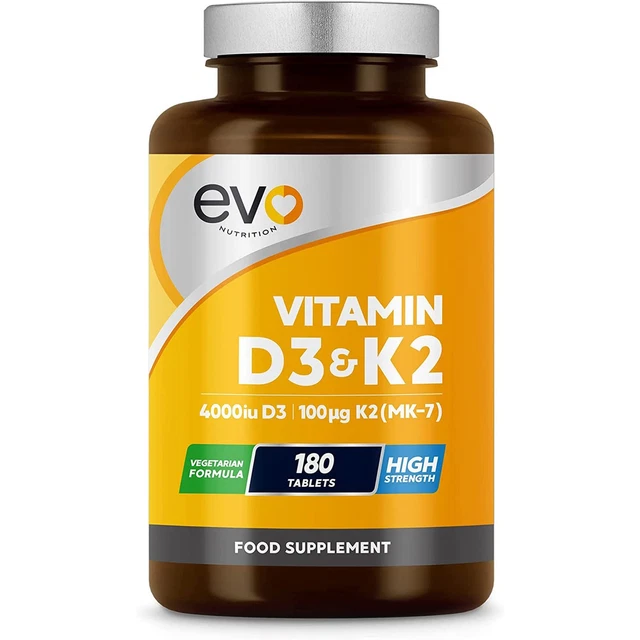 VITAMIN D3 4000IU & K2 100mcg MK7 180 Vegetarian Tablets One a day 6 ...