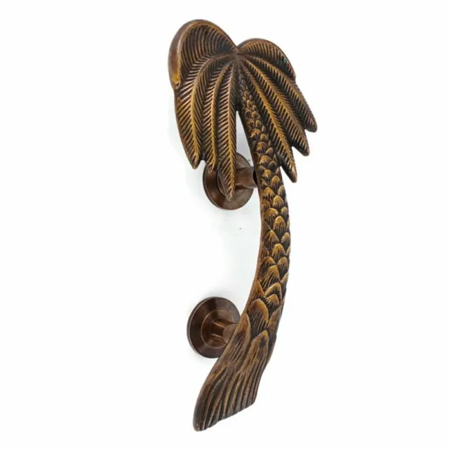 large Palm tree Door pull handles solid aged brass old style 30cm B