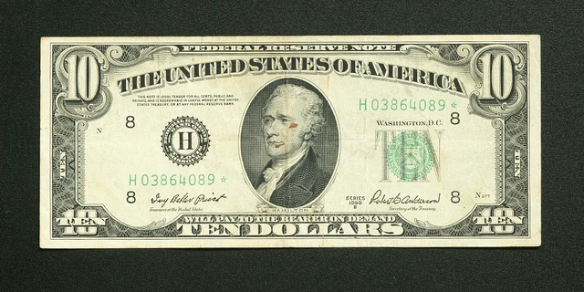 1950 Star $10 Ten Dollar Bill Federal Reserve Note St Louis Old Vintage Currency