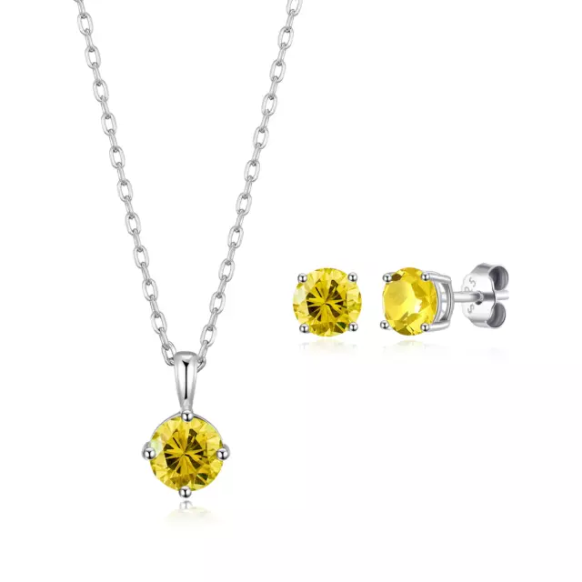 Sterling Silver November (Topaz) Birthstone Necklace & Earrings Set Created with