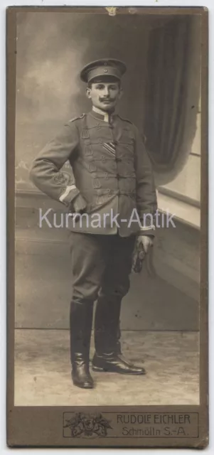 Q173 Foto WK1 WW1 feldgrau Portrait Kavallerie cdv Husar Orden Sachsen EK2
