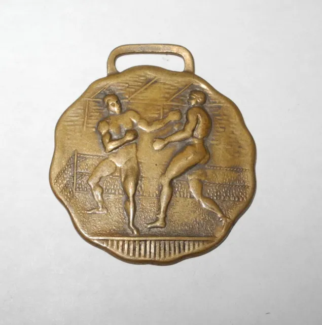 1930's Ornate Boxing Souvenir Watch FOB Pendant Charm Pin Button Pinback Jewelry