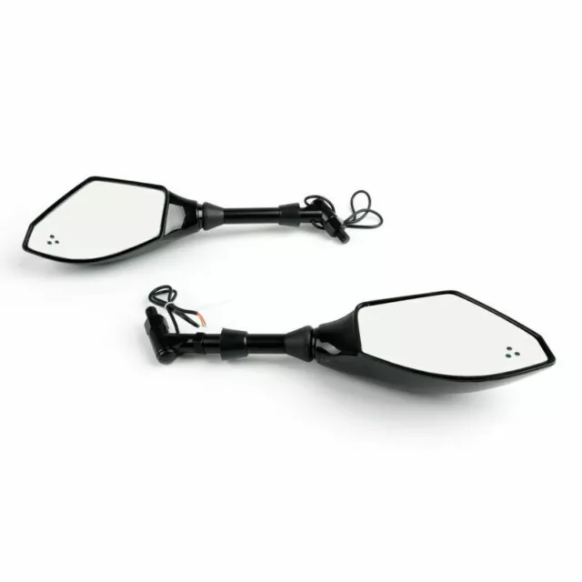 Pair 10mm Motorcycle LED Blinkleuchte Integrated Indicator Rearview Mirrors 3