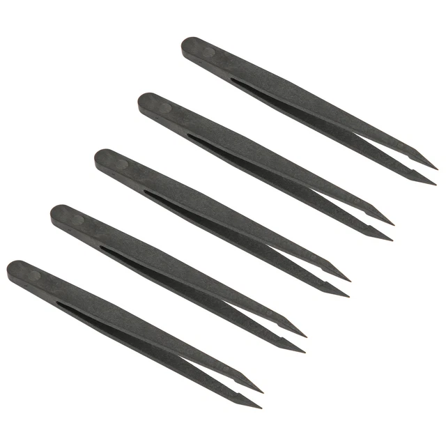 Tweezers Plastic Material 10 Pcs Glossy Line Antistatic Tweezers Black Wide For