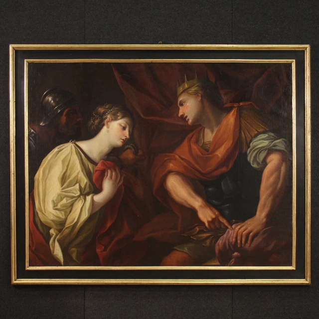 Pintura antigua David Abigail cuadro oleo lienzo escena biblica siglo XVII