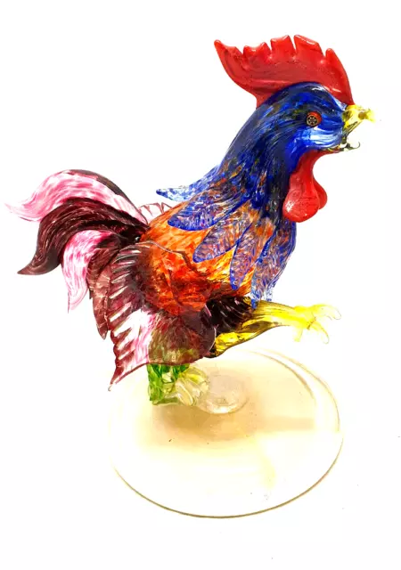 Magnifique Figurine de Coq Multicolore en Verre Soufflé Murano Déco