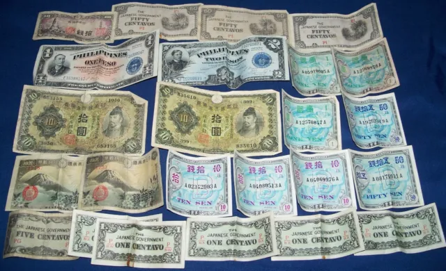 Original Ww2 - Occupation Currency Banknotes Lot: Philippines & Japan