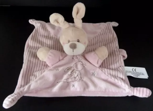 1m. DOUDOU PLAT SIMBA TOYS LAPIN rose étoile argenté gris attache tét. ETAT NEUF