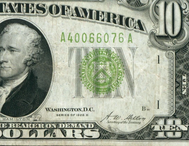 $10 1928 B Lgs Lime (( Light Green Seal )) ** Daily Currency Auctions