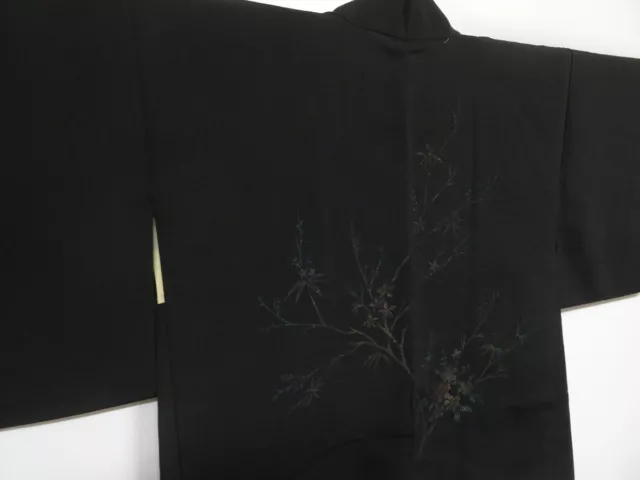 0304N02z540 Vintage Japanese Kimono Silk HAORI Black Branch