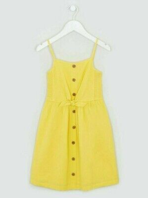Girls Ex M@talan Summer Dress Yellow Strappy Knee Length Button Down Tie Front
