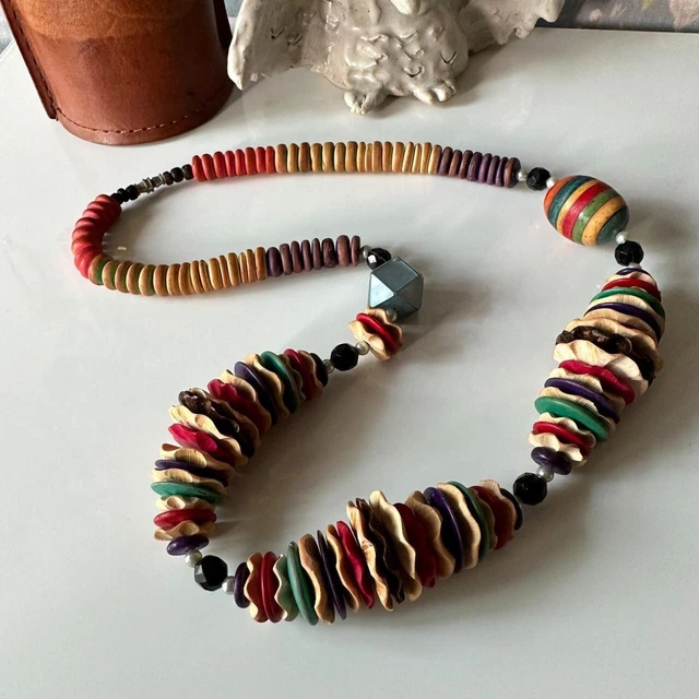 vintage rasta colors wood bead necklace