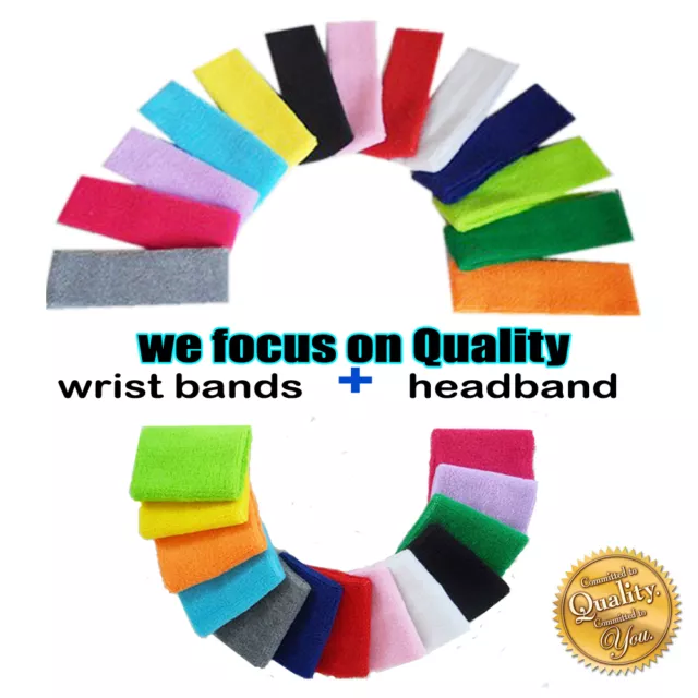 A pair Wristbands + Headband Sweatbands Sweat Band for Sport Tennis Badminton