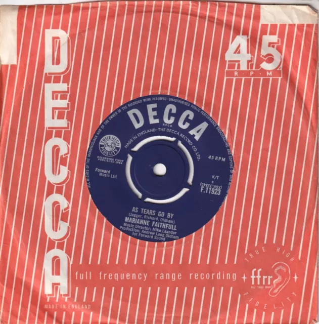 Marianne Faithfull..as Tears Go By..excellent 1964 Decca Pop/Beat 7"11923