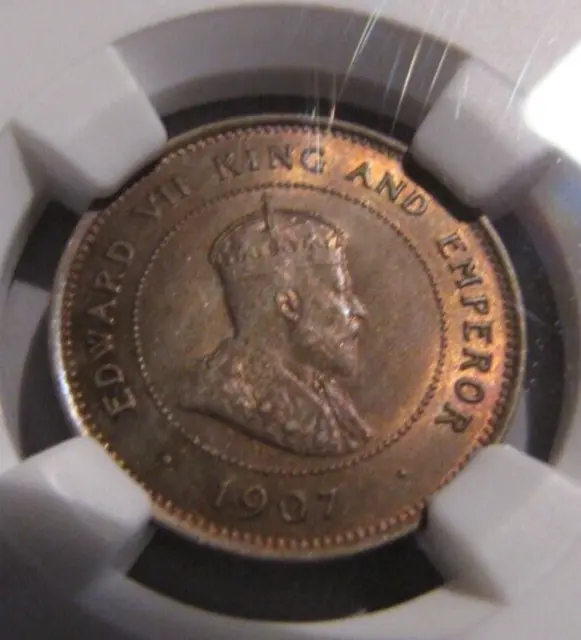 Jamaica KM21 Farthing 1907 superbly toned NGC MS 64. Only one better !