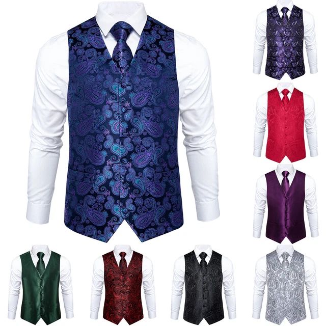 Mens Formal Wedding Waistcoat Paisley Floral Suit Vest Slim Tuxedo Silk Tie Set