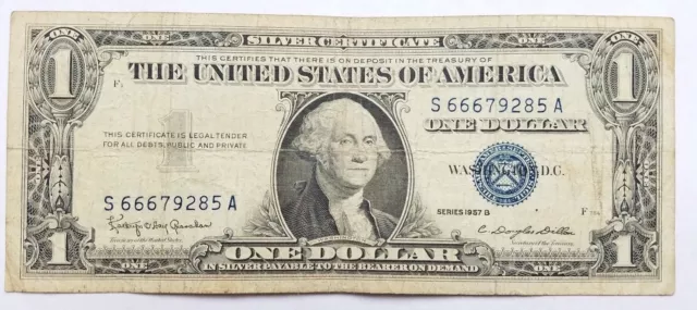 1957 B Blue Seal $1 One Dollar Silver Certificate Bill - Old Paper Money