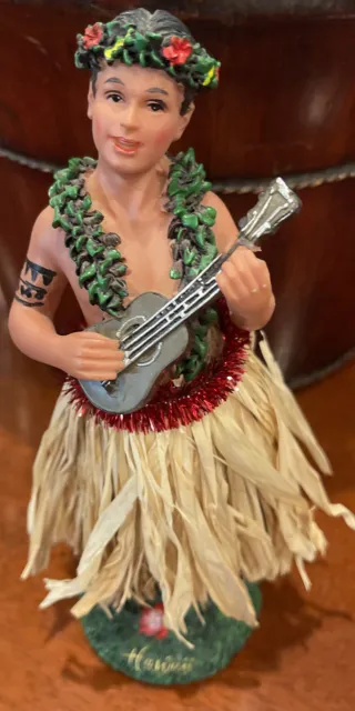 Man Boy Hula Dancer Dashboard Bobble 6” Figurine Male Ukelele Hawaii Hawaiian