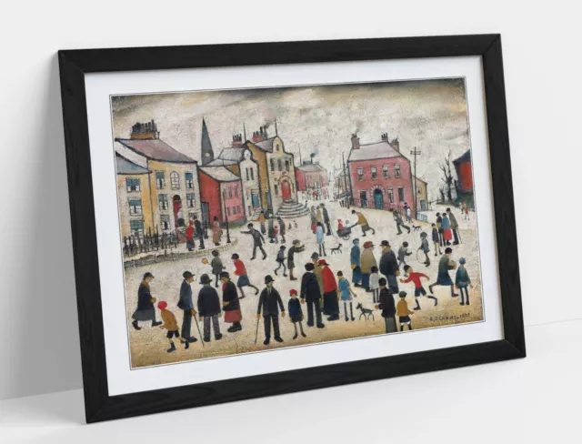 Ls Lowry, People Standing About -Framed Poster Wall Art Print Artwork- Beige