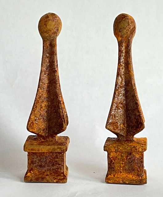 TWO Solid Cast Iron Steeple Finials Architectural Rust Finish Decor Fence 4"