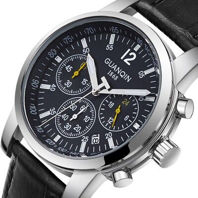 Chronograph Men's Wrist Watch Luxury Quartz Date with Luminous Dial Leather Band