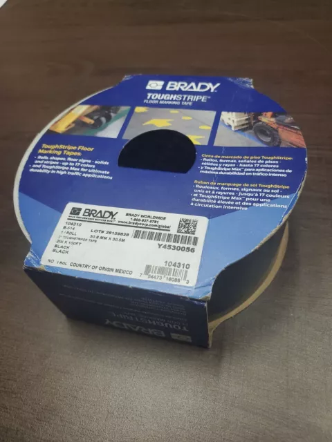 Brady 104310 ToughStripe Nonabrasive Floor Marking Tape, 100' Length 