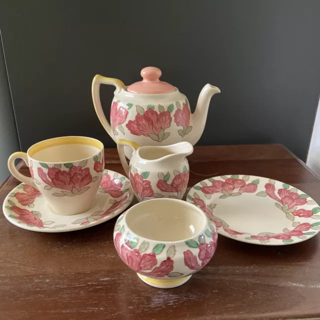 Vintage Royal Doulton azalea pattern 1930’s Tea For One - 6 Pieces Floral