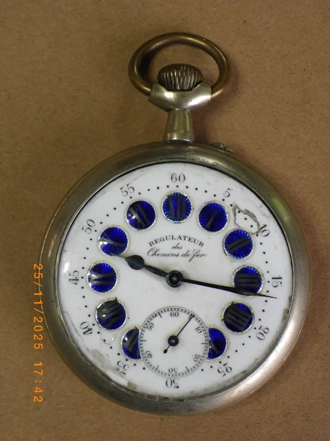 Montre De Poche Ancienne Henri Moulinou - Modèle Ferroviaire - Mécanique - France