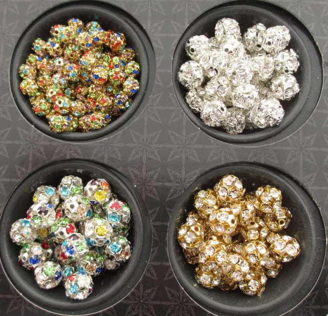 Lovely Round Rhinestone Spacer Beads in Gold Silver Multi Colour 6mm 8mm 10mm