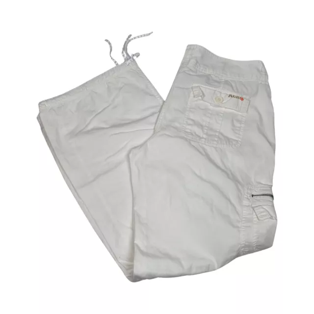 Aeropostale Womens Wide Leg Cargo Pants Size 11/12 Drawstring Hems White Y2K