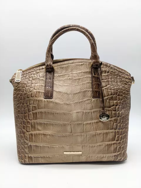 BRAHMIN LG Duxbury Harmon croc embossed leather satchel crossbody + Dust bag TAN