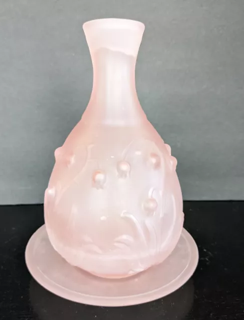 Vintage Pink Satin Glass Bedside Water Carafe Vase Lily Of The Vally
