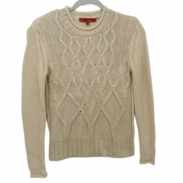 Narcisco Rodriguez Sweater XS Cable Knit Natural Beige Gold Foil Coated Front