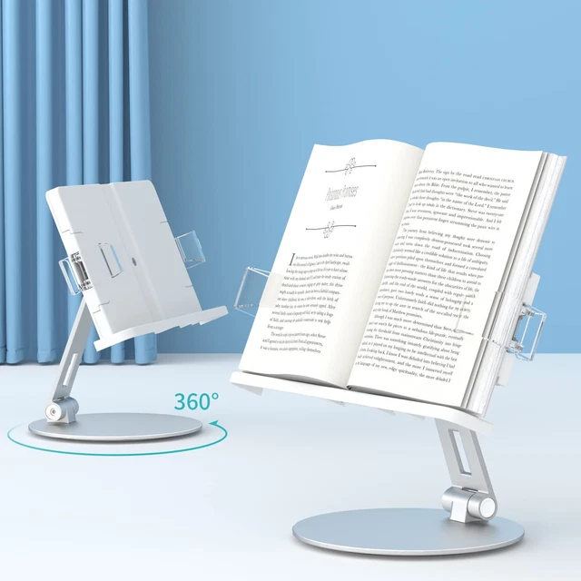 Book Stand for Reading 360° Rotate Adjustable Book Holder Multi Heights Angles