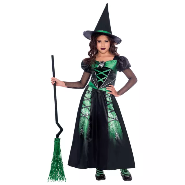 Child Kids Girls Spider Witch Fancy Dress Halloween Costume Outfit