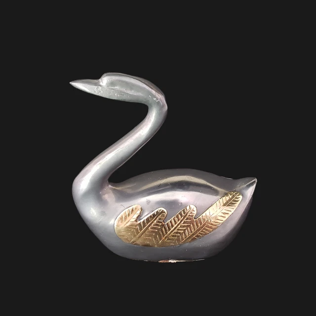 Vintage Collectible Swan Bird Figurine Non-Magnetic Cast Metal Pewter Home Décor
