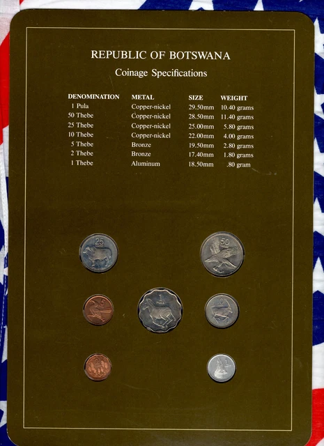 Coin Sets of All Nations Botswana w/card 1981 & 1984 UNC birds 1 Pula 2 Thebe 81 2