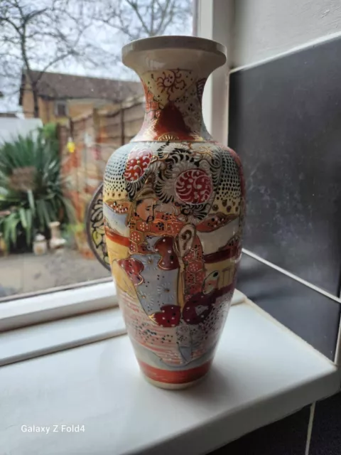 Antique japanese Meiji Period Kyoto satsuma vase Hand Glazed Pottery C1910