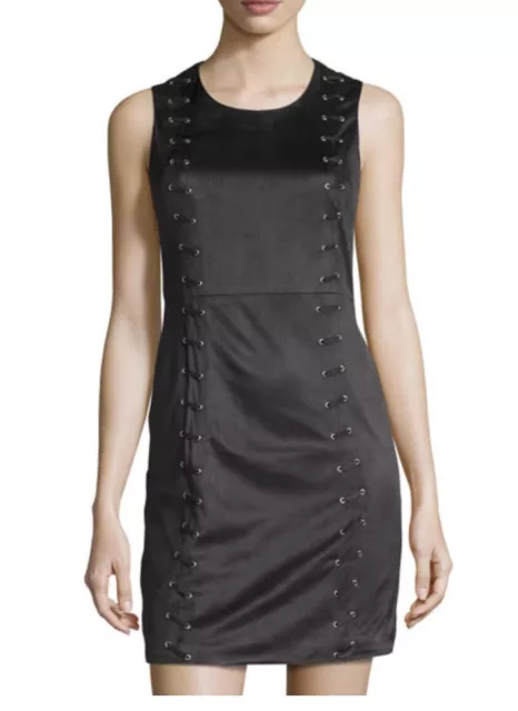 Design History Sleeveless Faux Suede Lace-Up Mini Dress, Xsmall, Onyx 2