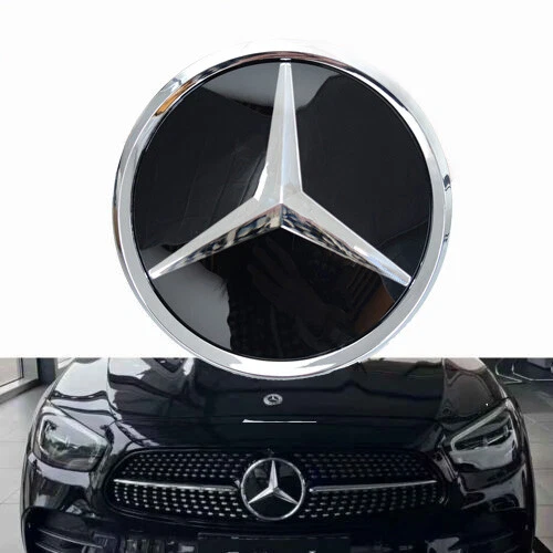 LED Illuminated Front Grille Star Emblem For Mercedes-Benz C250 C300 2010-2013 - Black & Chrome