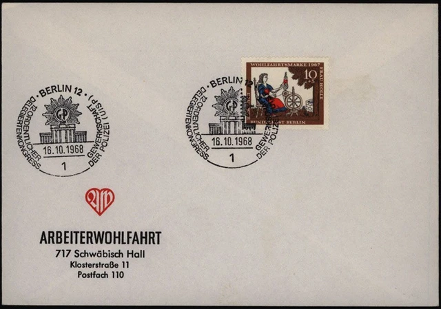 Berlin Brief Arbeiterwohlfahrt Polizei Motiv Brandenburger Tor 1968