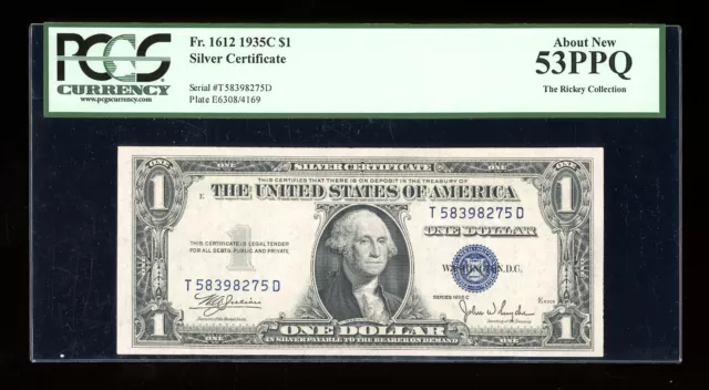 DBR 1935-C $1 Silver Fr. 1612 TD Block PCGS 53 PPQ Serial T58398275D