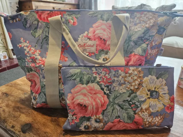 Cath Kidston Blue Floral Day Bag And Wash Bag New Without Tags